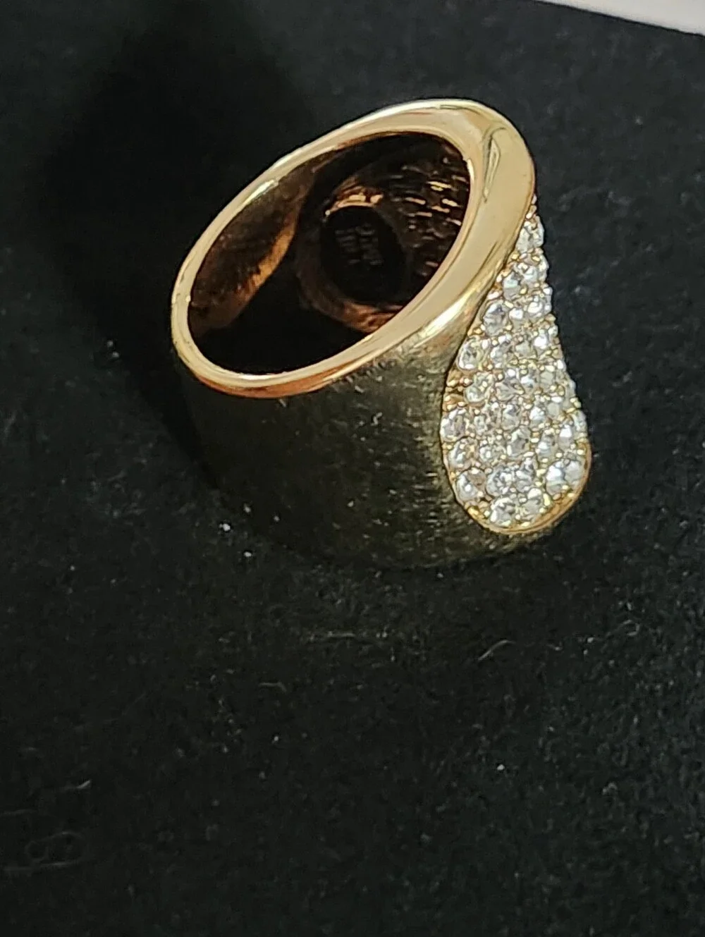 Nolan Miller Gold Tone Pavé Crystal Shield Ring Size 7